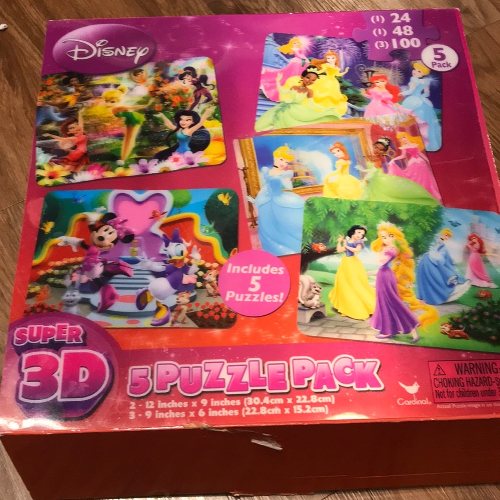 Disney Super 3D 5-Puzzle Pack Princess Theme